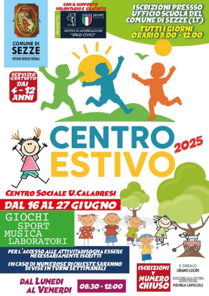 Centro Estivo 2025 a favore dei minori in età scolare. Centro Estivo 2025 a favore dei minori in età scolare.